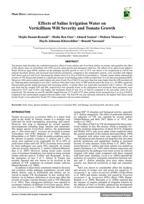 Pdf Effects Of Saline Irrigation Water On Verticillium Wilt Severity