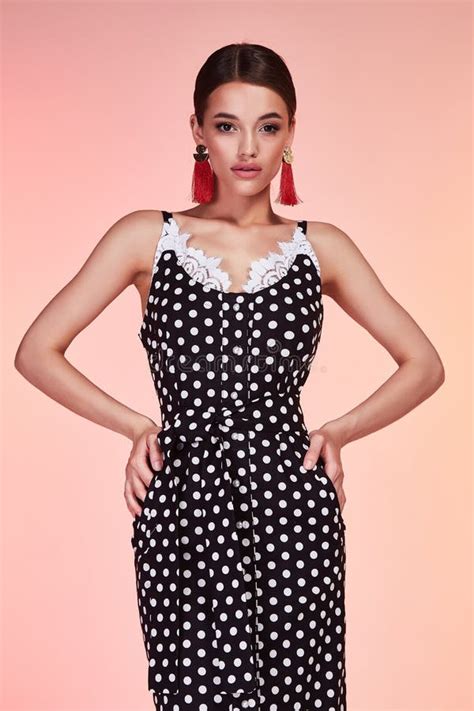 Beautiful Woman Pretty Face Long Brunette Hair Wear Black P Stock Image Image Of Jewelry