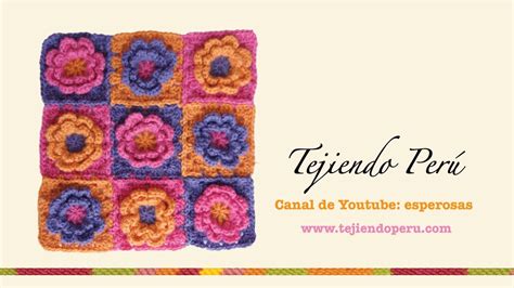 Motivo Cuadrado A Crochet Con Flor En Relieve YouTube