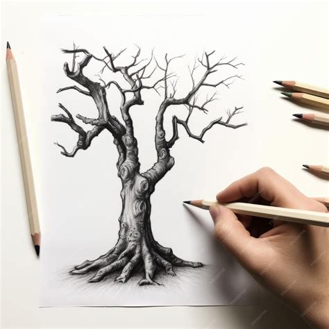 Desenho Preto E Branco Realista - Desenho de árvore preto e branco realista com sombreamento detalhado ...