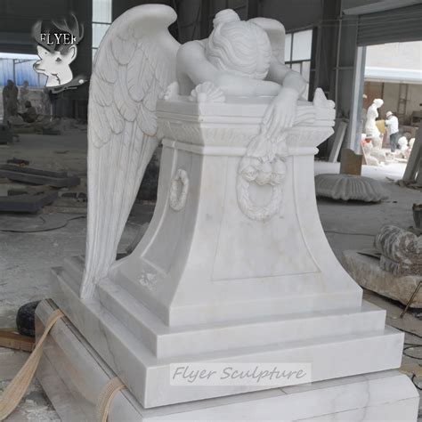 Cemetery Angel Grave Monument White Marble Stone Weeping Angel Statue