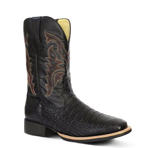 Bota Texana Exótica Masculina Couro Jacaré Preto E Dallas Preto