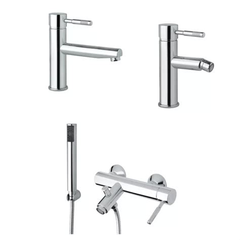 Set Miscelatore Lavabo Canna Lunga Bidet Con Click Clack Vasca Con