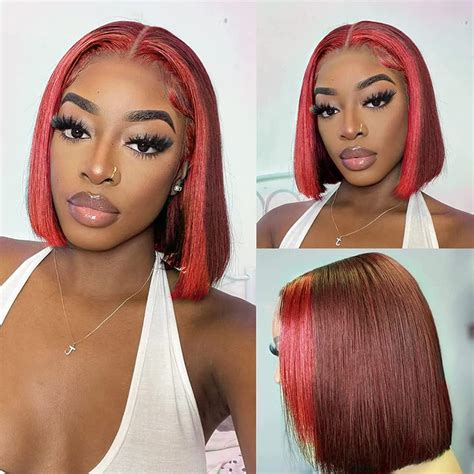 Amazon Hot Pink Highlight Skunk Stripe Short Bob Wigs Human Hair