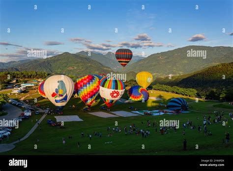 Taitung JUN Sunrise Landscape With The Hot Air Balloon Festival At The Luye Highlands