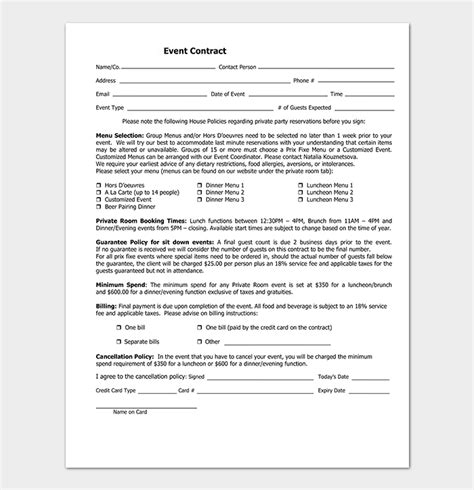 Event Contract Template 19 Samples Examples In Word Pdf Format