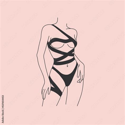 Girl Naked Body Outline Erotic Body Nude Sexy Girl Minimalist Line Art Female Figure On Pink