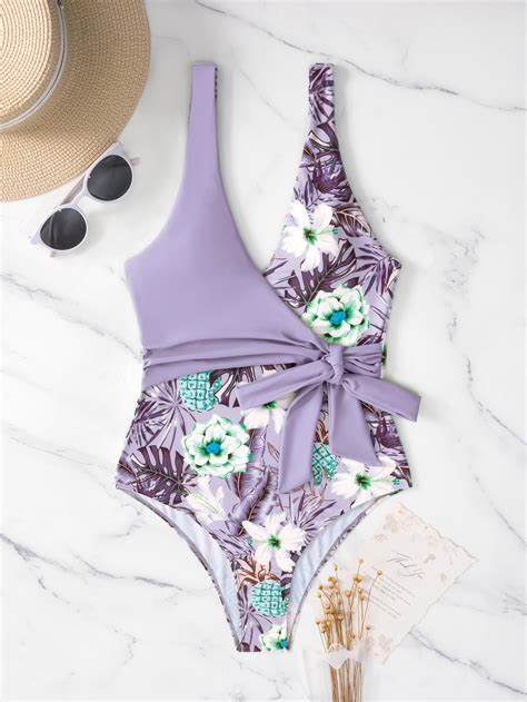 SHEIN Swim Vcay Tropical Print Knot Side One Piece Swimsuit SHEIN USA