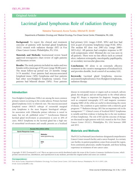 Pdf Lacrimal Gland Lymphoma Role Of Radiation Therapy