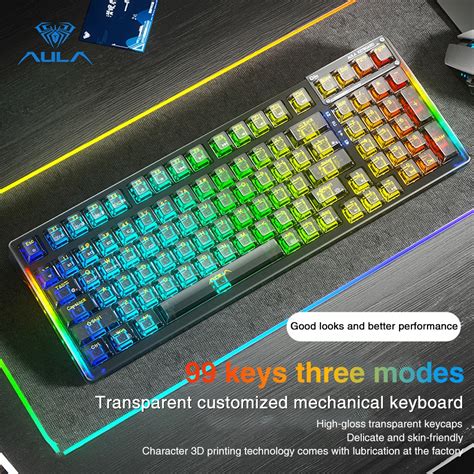 Aula F Mechanical Keyboard G Bt Type C Mode Keys Hot Swappable Transparent Keyboard