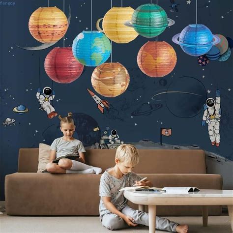 FENGCY Hanging Planet Paper Lanterns Galaxy Space Theme Foldable