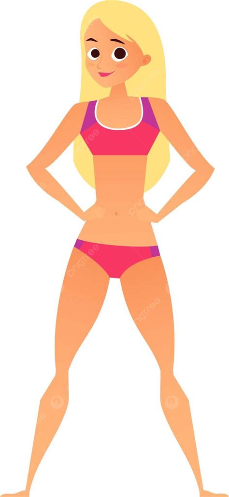 Cartoon Character With A Pretty Appearance Standing In A Red Bikini Vector Cartoon Clipart