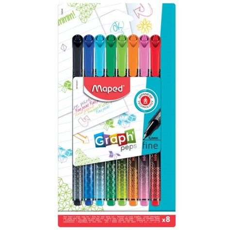 Pack De 8 Stylos Fin MAPED Graph Peps Deco Couleurs Assortis