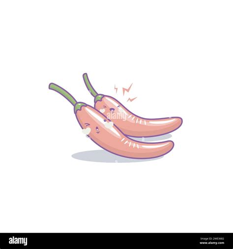Cute Funny Hot Chili Pepper Cartoon Kawaii Style Chili Pepper Vegetable Mascots On White