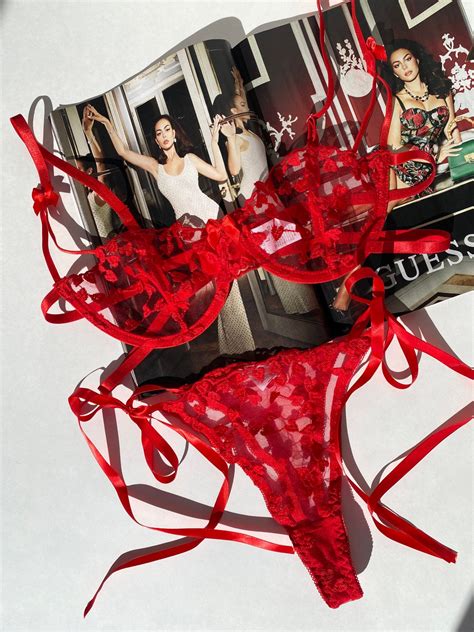 Heart Red Lingerie Set Gift For Women Sexy Set Christmas Gift Etsy