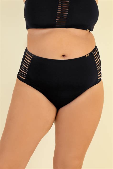 Calcinha Biquíni Plus Size Preto Hot Pant Tiras