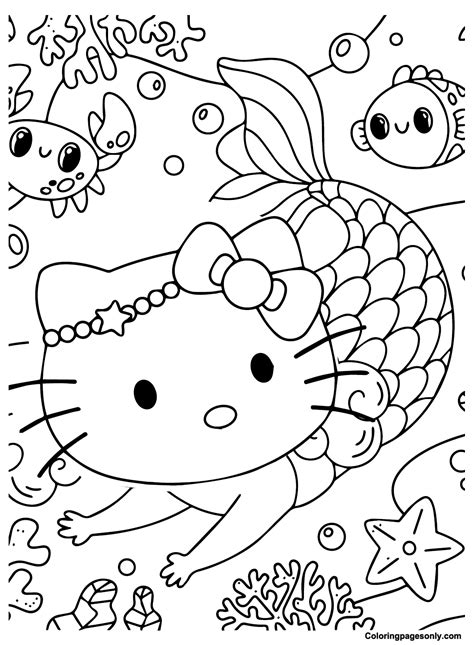 Hello Kitty Mermaid Coloring Pages Printable For Free Download