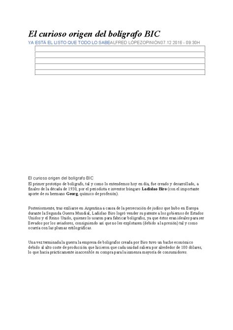 El Curioso Origen del Bolígrafo BIC: Historia y Evolución - Studocu