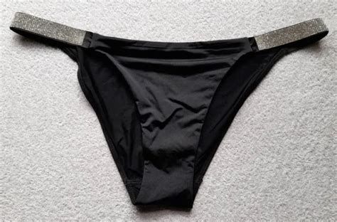 Black Silky String Bikini Diamante Side Knickers Tanga Panties S M Us Picclick Uk