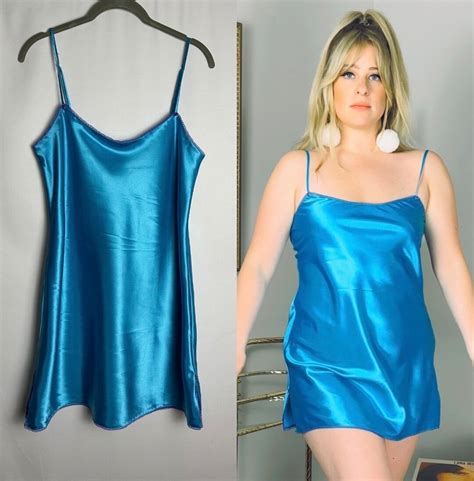 Vintage La Senza Lingerie Babydoll Mini Slip Dress In Blue Daisy Lace Trim Sweetheart