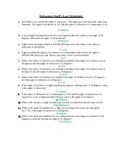 Refraction Worksheet 1 Docx Refraction Snell S Law Worksheet 1 Use