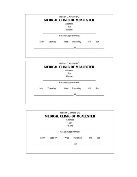 Free Printable Appointment Card Templates [word Pdf Excel] Medical