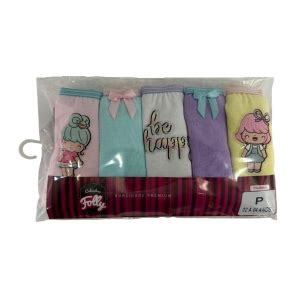 Kit Calcinhas Infantil Meninas Be Happy algodão Confecções Folly Lingerie Infantil no