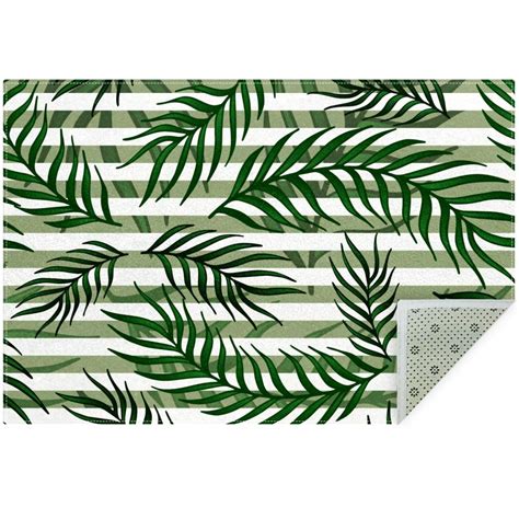 Ownni Home Decor Tropical Leaves White Green Striped Pattern Modern