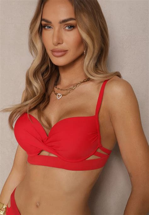 Czerwone Bikini z Ozdobnymi Wycięciami Wiązany Biustonosz i Majtki Figi Kinessa Renee