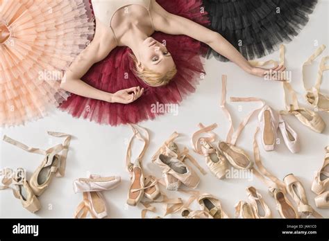 Blonde Ballerina Lies In Studio Stock Photo Alamy