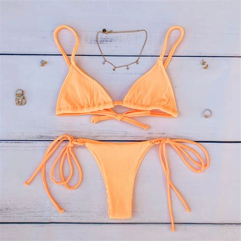 Shop Kulani Kinis Thong Tie Side Bikini Bottom Mango Ribbed Bikini Bottoms Free Sitewide