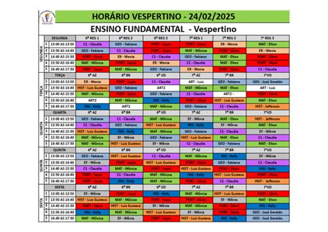 Período Vespertino Horário - Horário Vespertino Ensino Fundamental 2025 | PDF