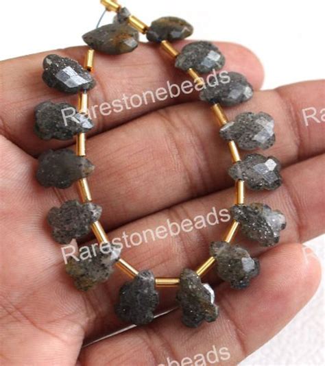 10 Pieces Natural Black Sun Stone Drilled Gemstone Carving Etsy