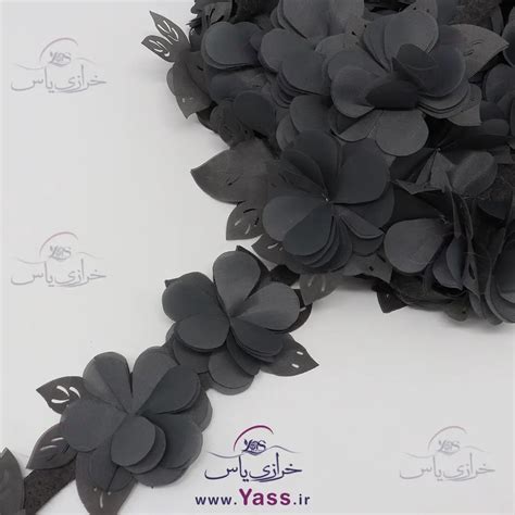 خرید نوار گل برگ برجسته متری طوسی خرازی یاس