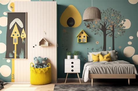 Premium AI Image | Mockup of Kids Bedroom Wallpaper in the Interior