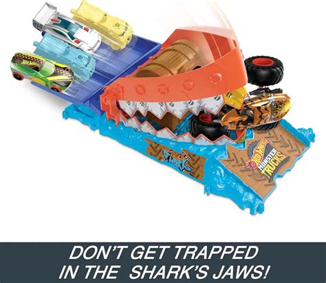 Hot Wheels Monster Trucks Arena Smashers Treasure Chomp Challenge Playset With Tiger Shark
