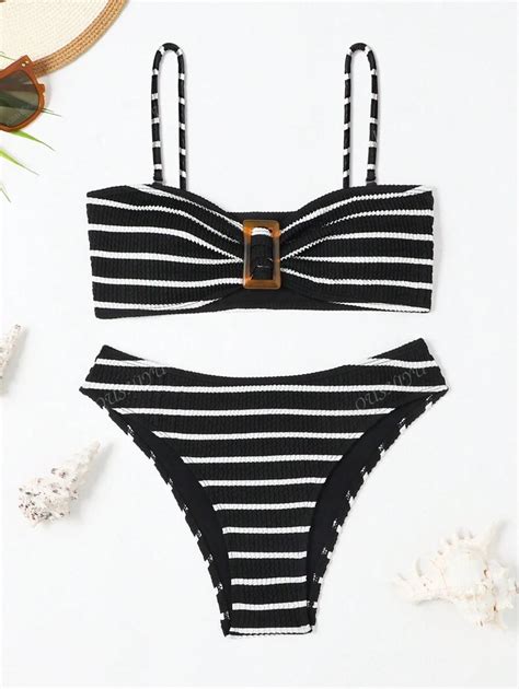 New Arrival Sexy Stripe Detachable Strap Bikini Swimwear For Women For Summer Beach Vacation