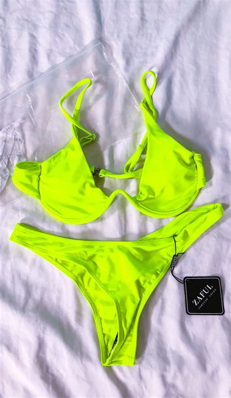 Neon Swimsuit Two Piece Bikini Women S Fashion Swimwear Bikinis Swimsuits On Carousell