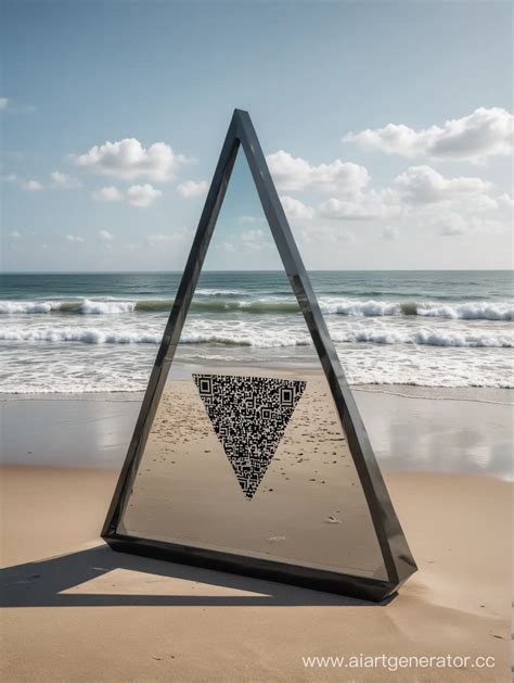 Triangular Mirror Reflecting Ocean View with QR Code Detail | AI Art ...