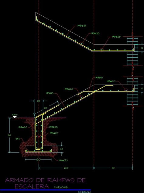 Detail Armed And Foundation Of Stairway DWG Detail For AutoCAD