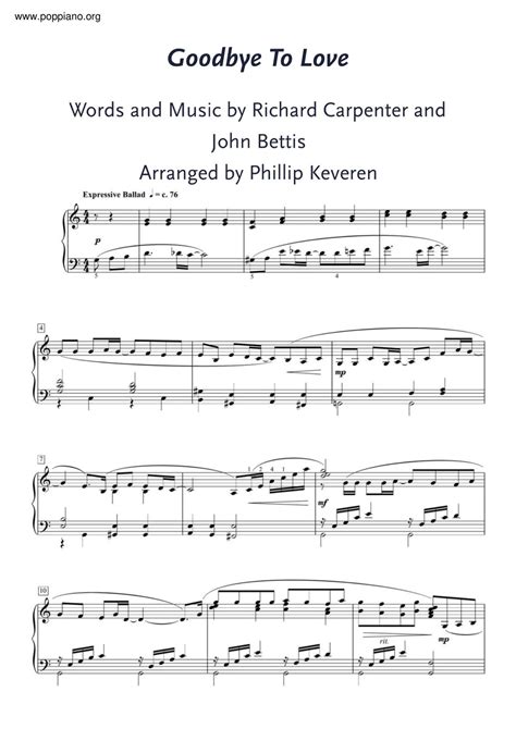 Carpenters Goodbye To Love Sheet Music Pdf Free Score Download ★