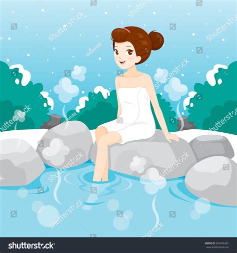 Woman Relaxing Hot Spring Bath Onsen Stock Vector Royalty Free