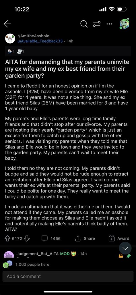 AITA for demanding that my parents uninvite my ex wife and my ex best