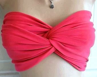Spandex Bandeau Hot Pink Grey Bikini Top Etsy