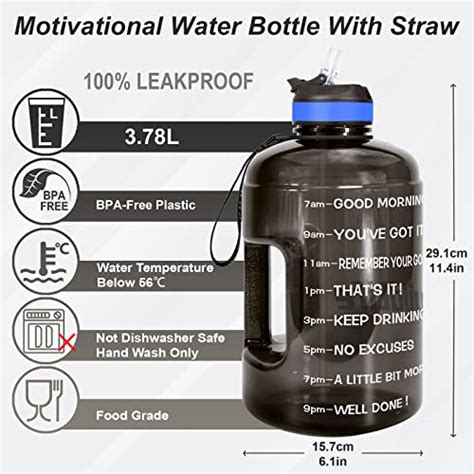 Buildlife Gallon Water Bottle With Time Marker And Straw Large Water