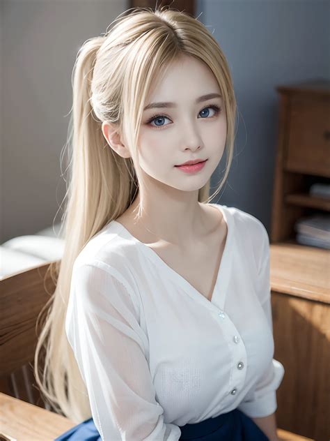 A Close Up Of A Woman With Long Blonde Hair Sitting On A Bed SeaArt AI