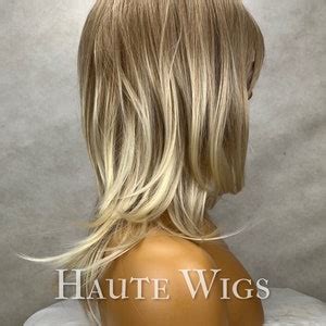 Pearl Blonde Ombré Ash White 14 Inch Women Short Wig Layered BOB Synthetic Hair Ombre Fringe