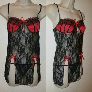 Intimates Sleepwear Sheer Red Lace Babydoll Lingerie Cami Set Poshmark
