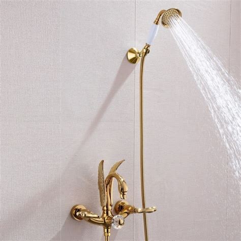 Arany Swan Brass Fürdőkád zuhany csaptelepek szett Hot Cold fürdő zuhany csaptelepek a kézi