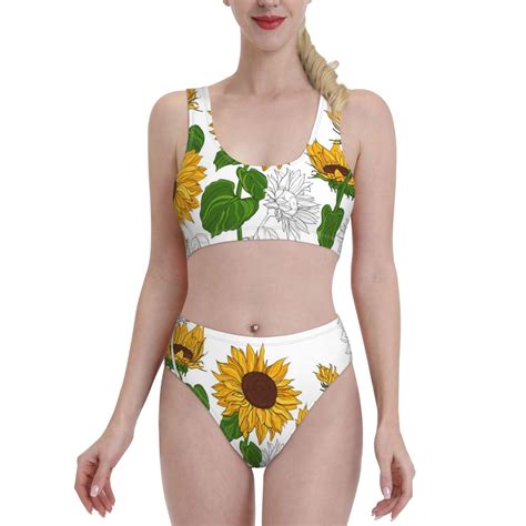 Daiia Plump Sunflower And Sketch Women S Bikini Swimsuit Two Piece Swimsuit High Waisted Slim